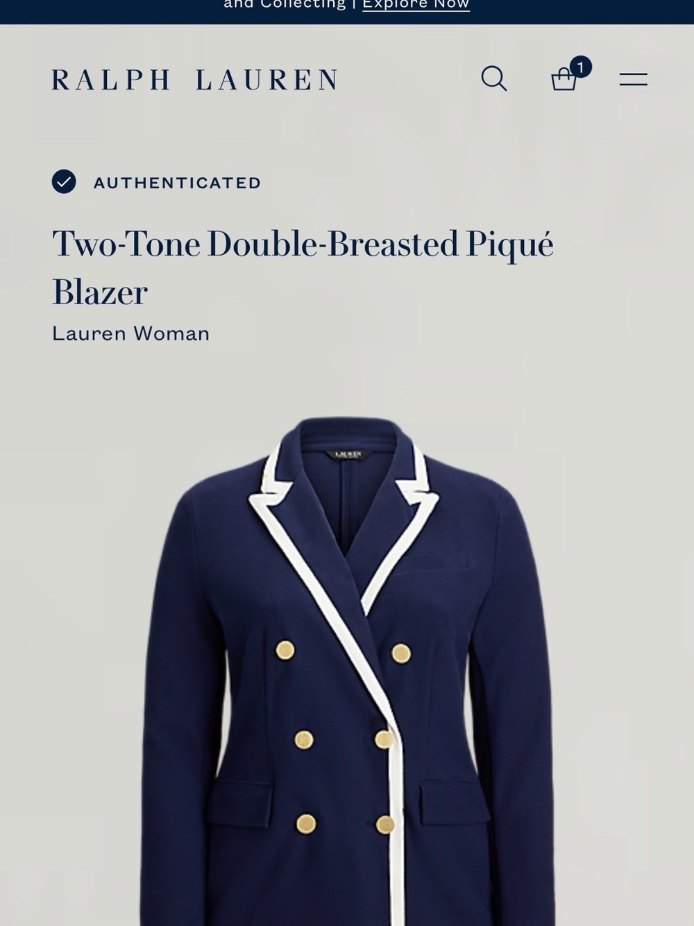 Lauren Ralph Lauren Two-Tone Double-Breasted Piqué Blazer size 16W nwt